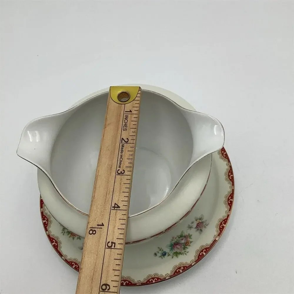 Vintage Rutland Pattern Porcelain Gravy Boat with Attached Under Plate‎